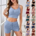 thumbnail image 2 of Camisole Shorts Pajamas Sets for Women Sexy Lace Trim Crop Top Summer Ribbed Knit Sleepwear 2 Piece Pjs Lounge Set, 2 of 6