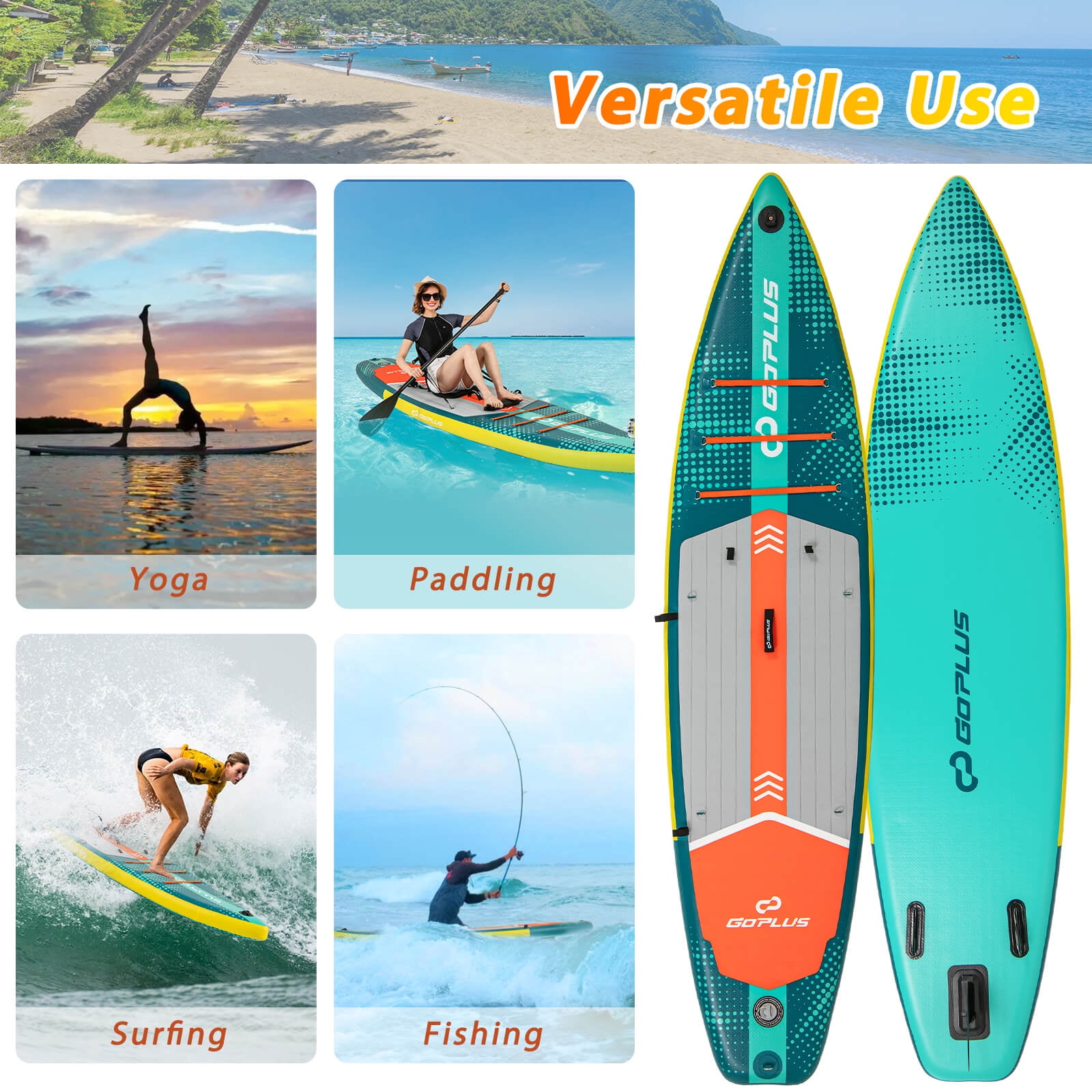 Goplus 11' Inflatable Stand Up Paddle Board for Adults with Kayak Seat Leash Hand Pump,Turquoise