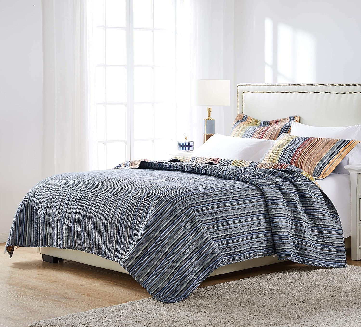 Greenland Home Katy Boho Stripe 100% Cotton Quilt and Pillow Sham Set, 3-Piece King/Cal King