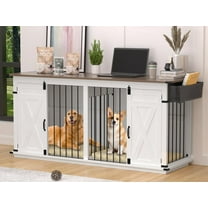 72.4" Double Dog Crate Furniture, Heavy Duty Wooden Kennel with Divider, XL Dog Cage TV Stand for Medium Large Dogs Indoor (No Drawers)