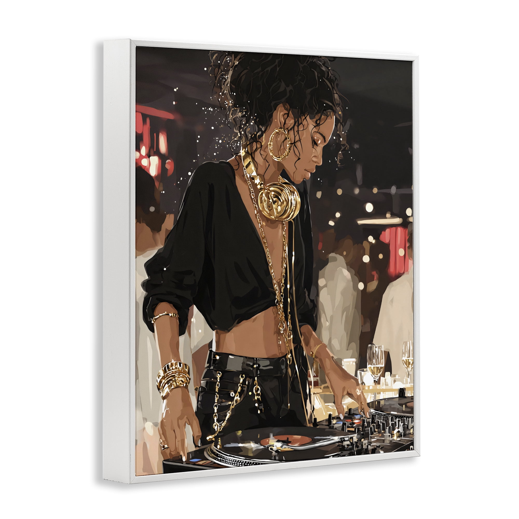 Stupell Industries Touches Of Gold DJ White Framed Giclee Art, design by Franklyn Gregory