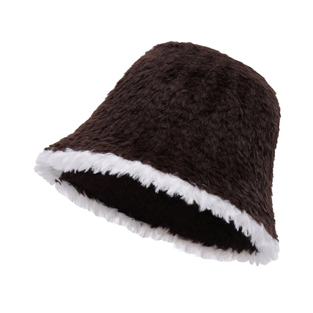 CSChome Fisherman Hat Women Winter Fisherman Hat - Color Matching Thick Soft Plush Foldable Bucket