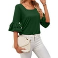 thumbnail image 4 of Hibeli Women Square Neck Tiered Ruffle Mid-Sleeve Solid Color Pullover Top, 4 of 7