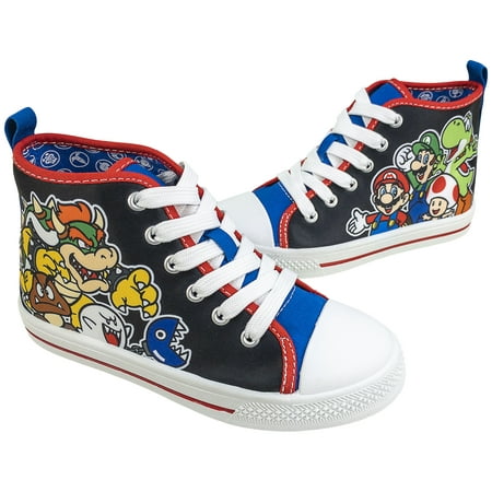 

Super Mario Brothers Mario Luigi Kids Shoe Nintendo Hi Top Sneaker Laces Toddlers Kids Size 7 to 12 (Black numeric_11)