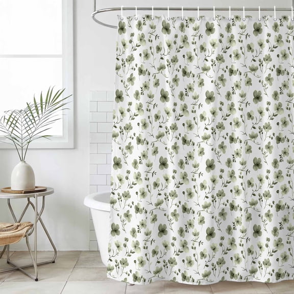 Sage Green Spring Floral Waterproof Fabric Shower Curtain,Summer Botanical Elegant Waterproof Fabric Shower Curtain for Bathroom Curtains Bathtubs Hotel Shower Curtains with 12 Hooks Stall 48x72in