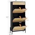 thumbnail image 2 of Garvee Rattan Storage Cabinet with 3 Flip Drawers, Freestanding Entryway Shoe Storage, Narrow Shoe Cabinet with Metal Legs for Entrance, Black & Oak, 2 of 7
