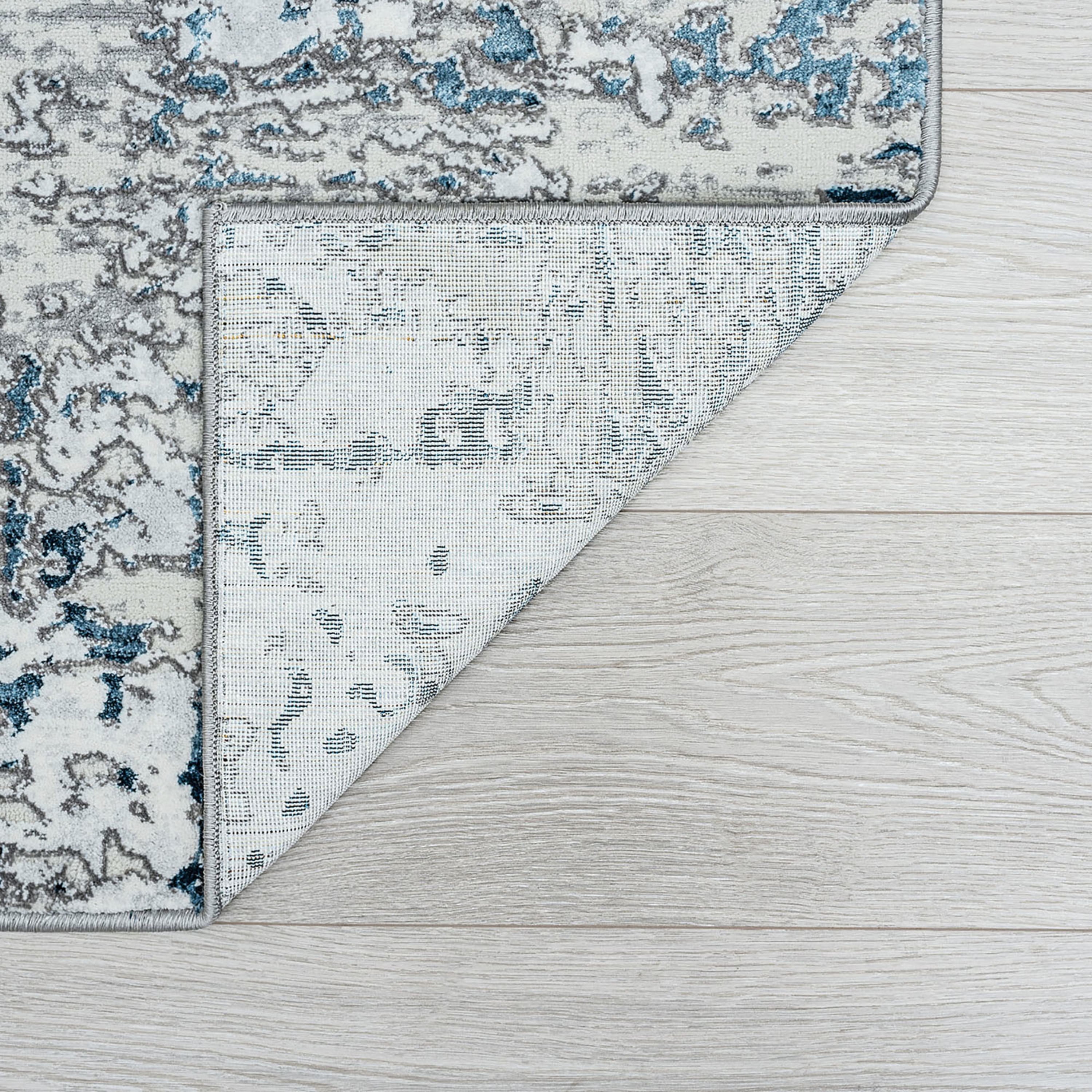 Antik Contemporary 4' x 5' Blue and Gray Polypropylene & Polyester Indoor Area Rug