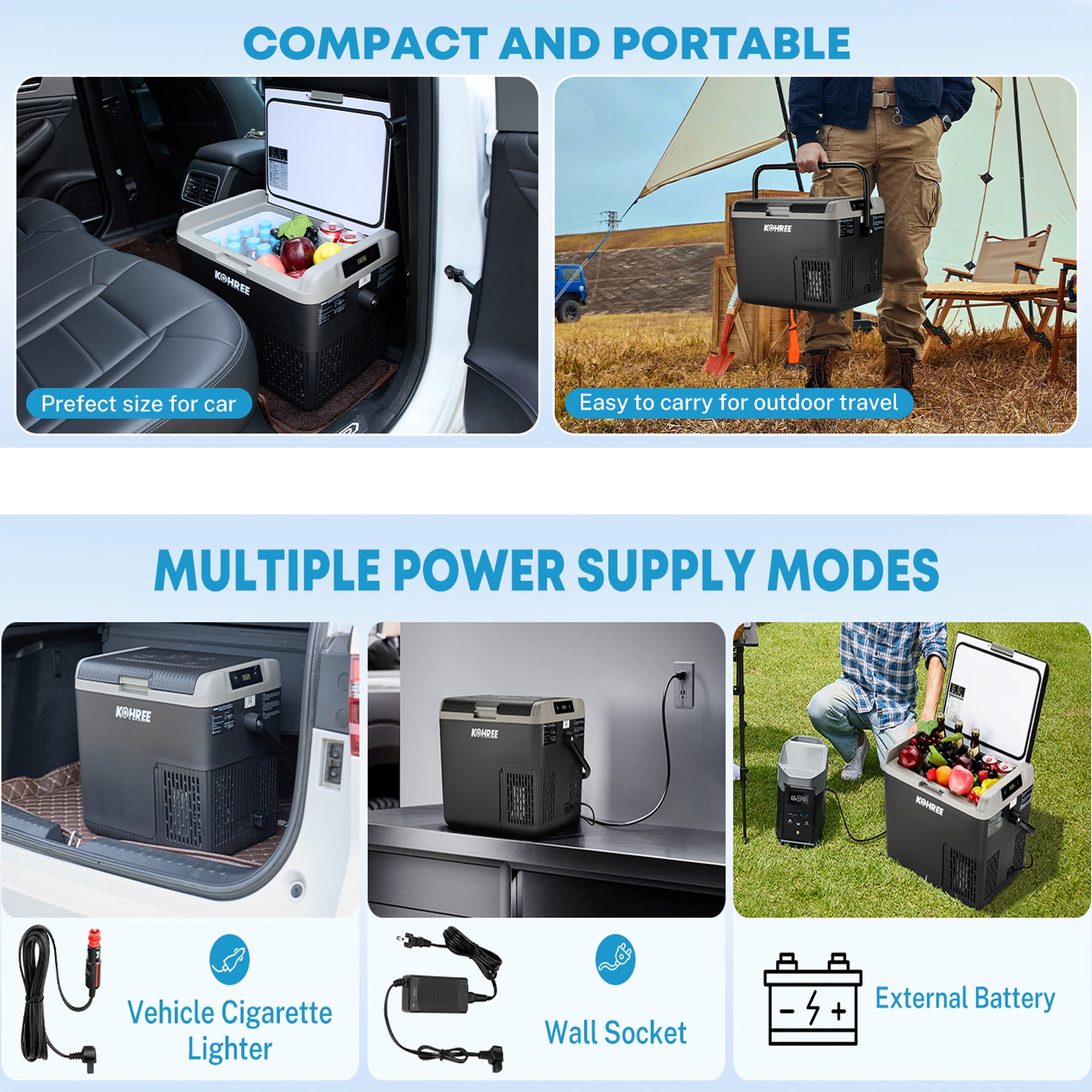 Kohree 12Volt Portable Refrigerator, 19QT (18L) Car Fridge DC & AC, -4℉~68℉, Freezer Fridge Cooler with Large Handle for RV, Travel, Truck, Camping, Black