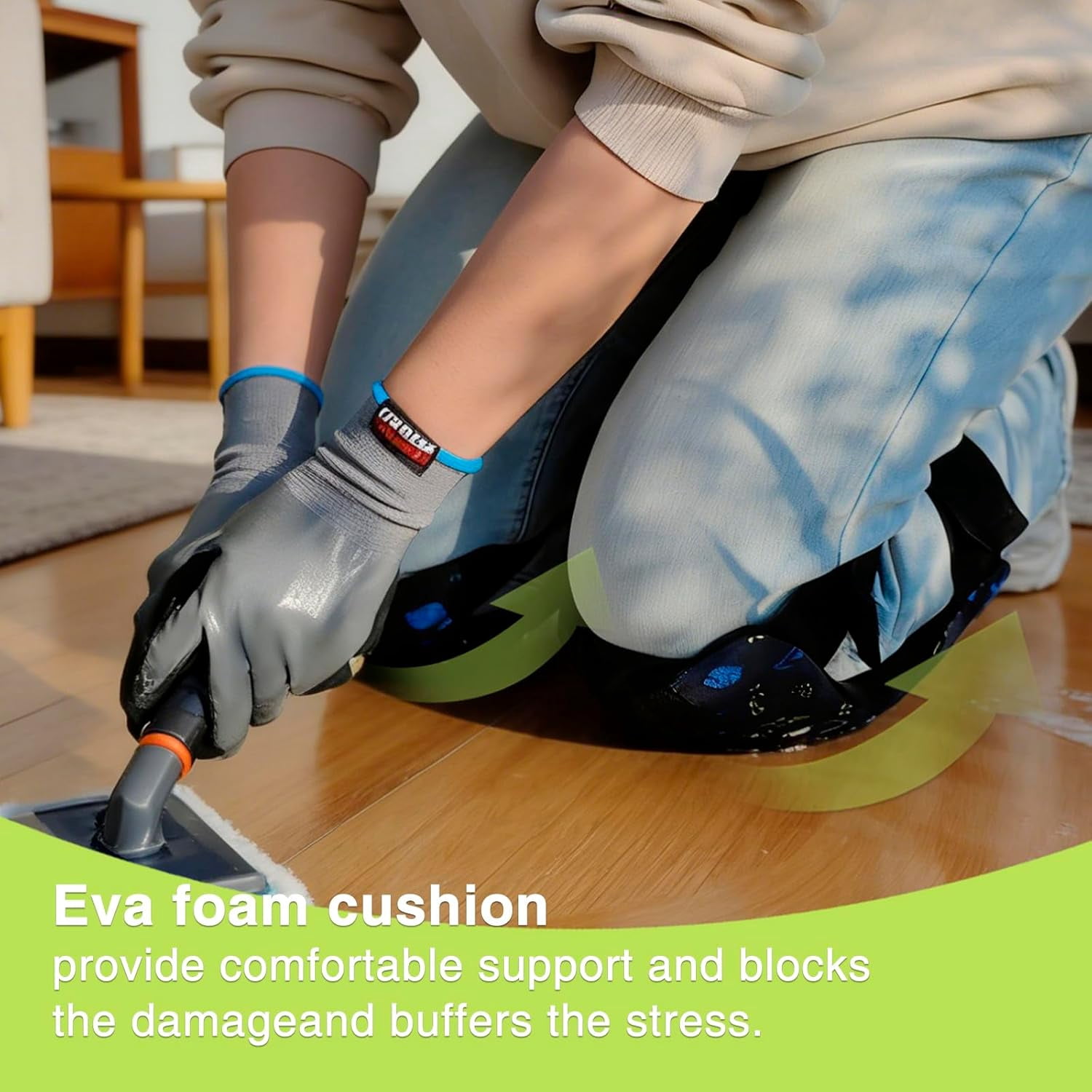 Garden Knee Pads for Women, Lightweight Waterproof Anti-slip Leather Foam Knee Protector for Gardening, Flooring, Cleaning & Housework, Blue Flower
