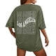 thumbnail image 1 of Camiseta gráfica con hombros caídos para mujer: camiseta informal con estampado de letras novedoso, corte holgado y múltiples tallas., 1 of 5