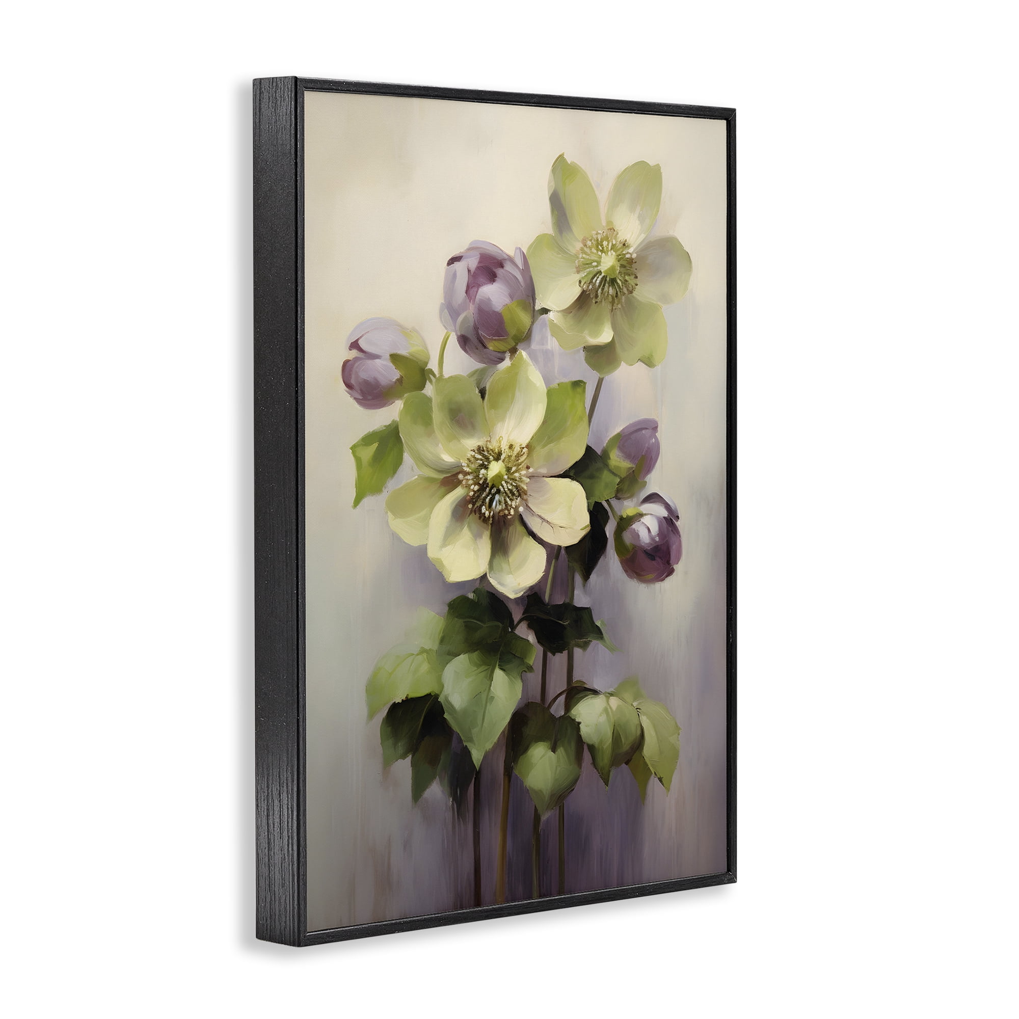 Stupell Industries Green & Purple Flowers Botanical & Floral Painting Black Framed Art Print Wall Art, 12 x 18