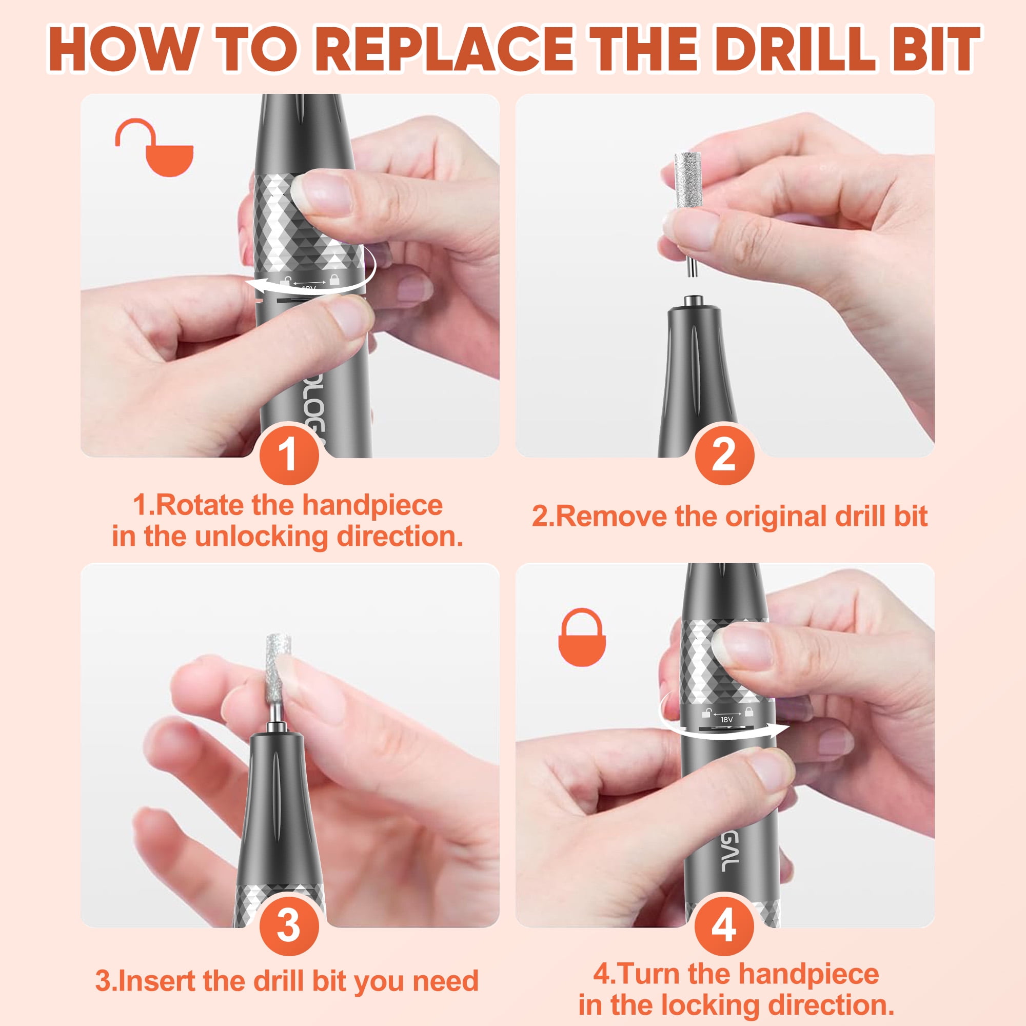 Sdlogal Electric Nail File Drill Kit, Nail Polish Grinder Professional Salon Drill Pink, 45000 RPM