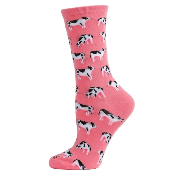 MeMoi Cool Cows Bamboo Blend Crew Socks - Womens - Female, One Size, Confetti Pink