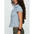 thumbnail image 6 of Women Y2k Short Sleeve Button Up Shirt Lapel Collar V Neck Plaid Open Front Blouse Basic Casual Going Out T-Shirt Blue  L, 6 of 8