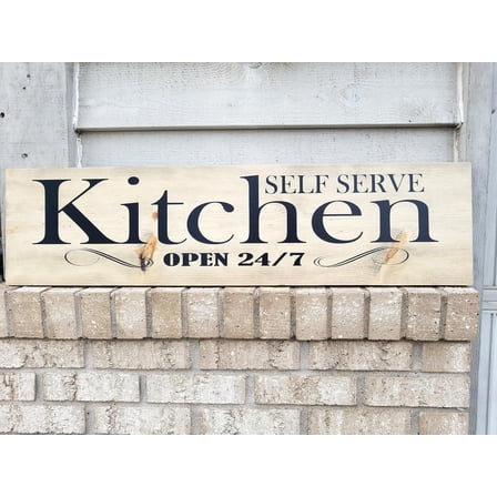 Cskhip Wood Signs Sign - Self Serve Kitchen Open 247 - Wood Wall Art Hanging Decor Wooden Signs With Sayings 4x16 inch