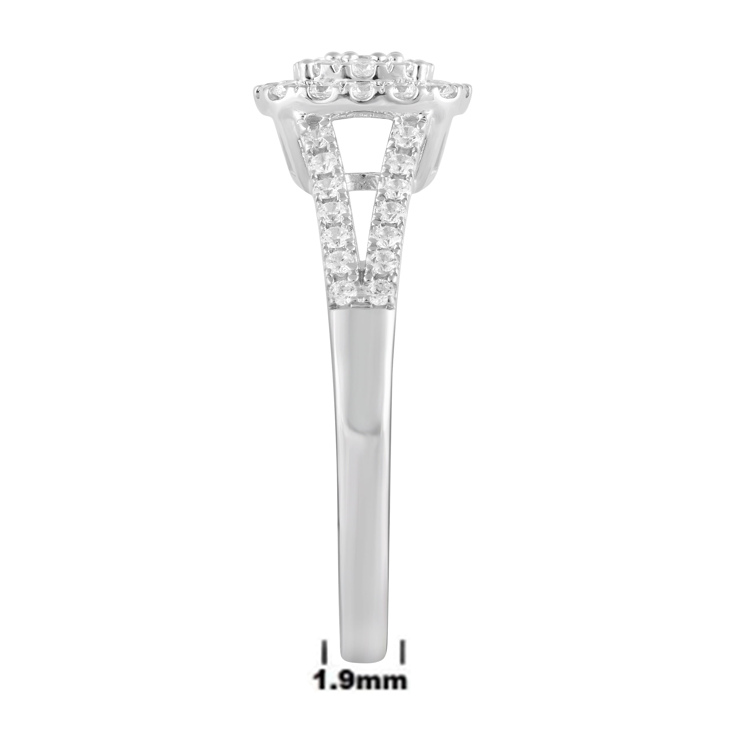 Unique Moments 1/2 Ct Lab-Grown Diamonds Split Shank Halo Ring in Sterling Silver for Women (J-SI-I1)