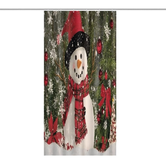 RKSupls Waterproof Shower Curtain, Snowman Red Plaid Scarf Christmas Tree Polyester Shower Curtain with Hooks for Chic Elegant Home Bathtub Bathroom Decor Washable