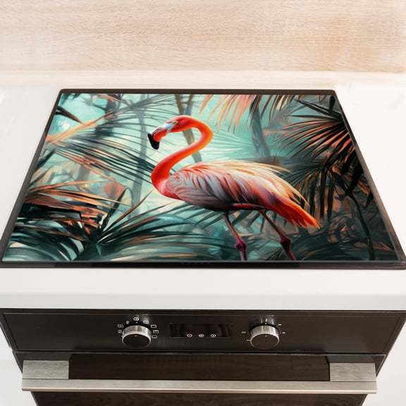 Silicone Stove Mat for Glass Top Stove, Tropical Flamingo Retreat Electric Stove Cover Mat, 28 x 20 Inch Heat - Resistant Gas Gtove Burner Covers Glass Stove Top Protector