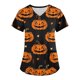 thumbnail image 1 of Camiseta de mujer con cuello en V y estampado de calabaza de Halloween, camiseta festiva de manga corta, 1 of 3