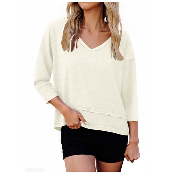 WXLWZYWL Womens Summer V Neck T Shirts Casual 3/4 Sleeve Flowy Tops Cute Loose Fitted Basic Tees