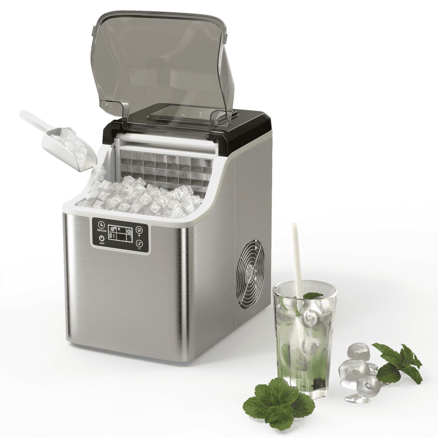 Spaco Electric Countertop Ice Maker with Ice Scoop and Basket-Sliver, Ice Maker Countertop Machine, Electric Ice Maker and Compact Portable Ice Maker, Perfect for Home/Kitchen/Office