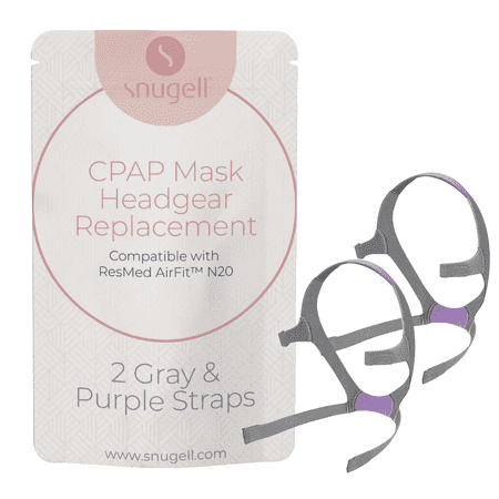 Replacement Straps for AirFit ResMed N20 Nasal Pillow CPAP Mask by Snugell (2-Pack) - Made of Ultra-Soft Premium Elastic Nylon - Gray and Purple Colorway - Clips Not Included (Regular)