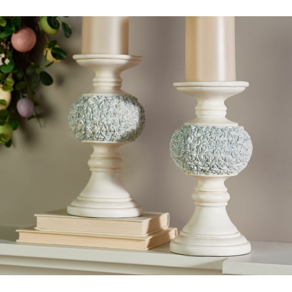 Set of (2) 10" Candle Pedestals w/ Rosette Detail by Valerie in Blue
