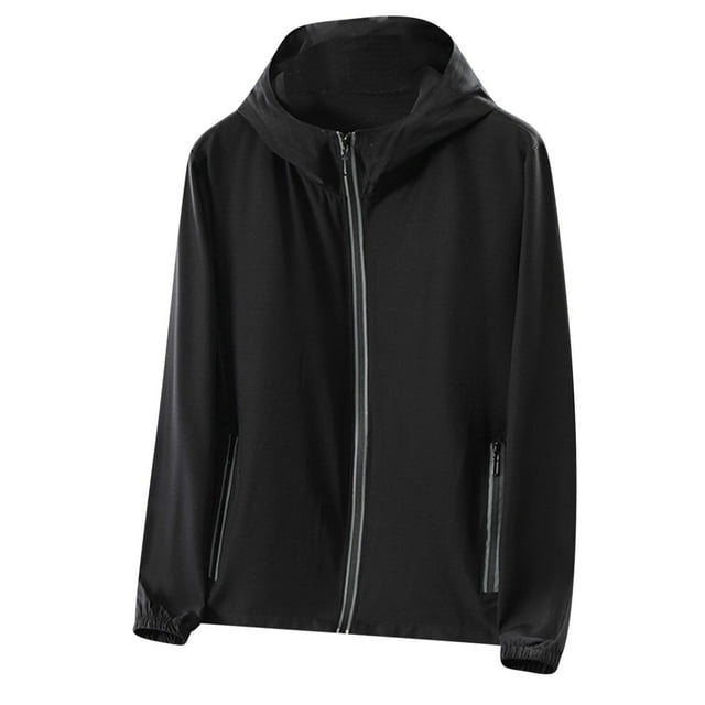 Weiqiqre Mens Lightweight Running Jacket Sun Protection Top Solid Color Long Sleeved Hooded Top