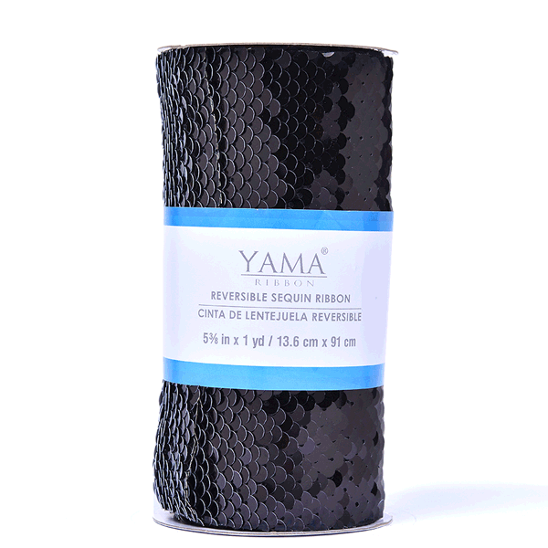 (4 pack) Yama Ribbon, 5-3/8inch Reverse Sequin Ribbon Black/White