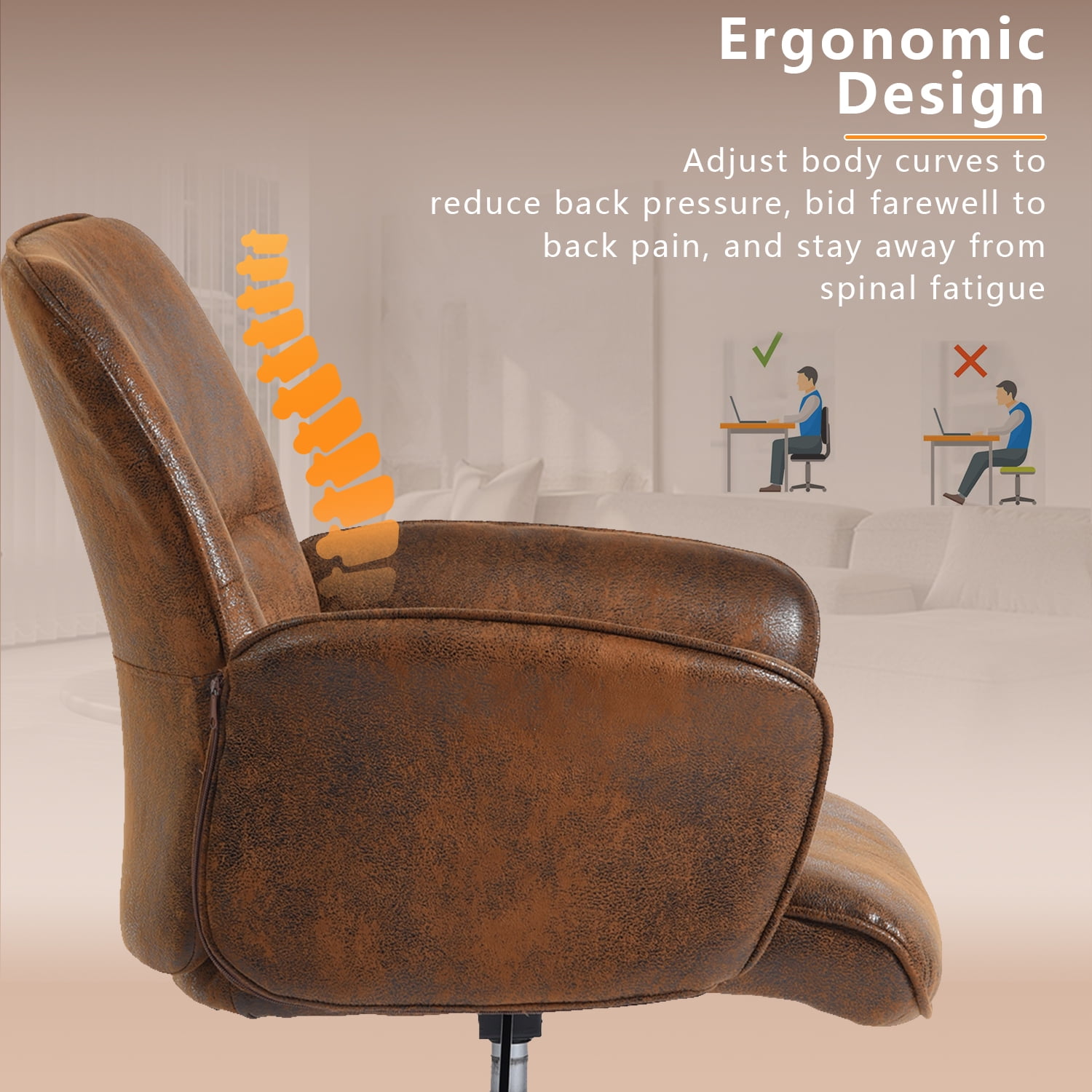 Homy Casa Office Desk Chair, Swivel Height Adjustable Criss-cross Computer Chairs Armchair Brown