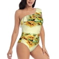 thumbnail image 3 of Easygdp Sunflowers On A Yellow Background Women's One Shoulder Ruffle Monokini Bathing Suits with Removable Chest Pad, Quick Drying - Small, 3 of 8