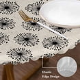 thumbnail image 3 of Black Beige Dandelion Round Tablecloth, Fitted Table Cover with Elastic for 55"-60" Round Tables, Farmhouse Botanical Blossom Table Cloth Outdoor Indoor Dinning Party Waterproof Tablecloths, 3 of 7