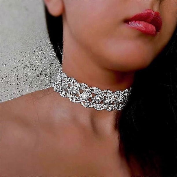 Rhinestone Choker Necklace Jewelry Adjustable Collar Necklaces Silver Chokers For Women And Girls 26-27s