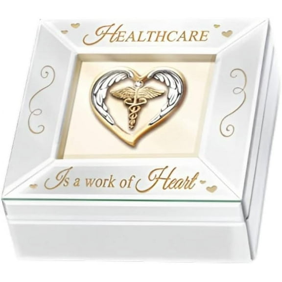 The Bradford Exchange Healthcare is A Work of Heart Handcrafted Mirrored Music Box Bevelled Glass with Sculpted Caduceus Symbol Plays Melody Always in My Heart 4-inches
