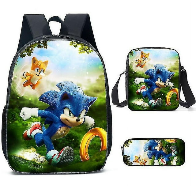 Sonic Primary School School Bag Three-piece Set Anime Cartoon Backpack Shoulder Bag Pencil Case High Quality Ultra-high Quality Advanced Customization
