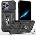 thumbnail image 1 of Funda para iPhone 14 Pro, resistente, de grado militar, a prueba de golpes, con cubierta deslizante para lente, soporte integrado, funda duradera de doble capa para iPhone 14 Pro (negro), 1 of 8