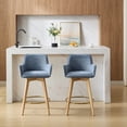 thumbnail image 5 of Zesthouse 26.6" Swivel Counter Height Bar Stools Set of 2, Upholstered Linen Barstool with Curved Back and Wood Legs, Mid Century Modern Counter Height Chairs for Pub Kitchen Island, Blue, 5 of 10