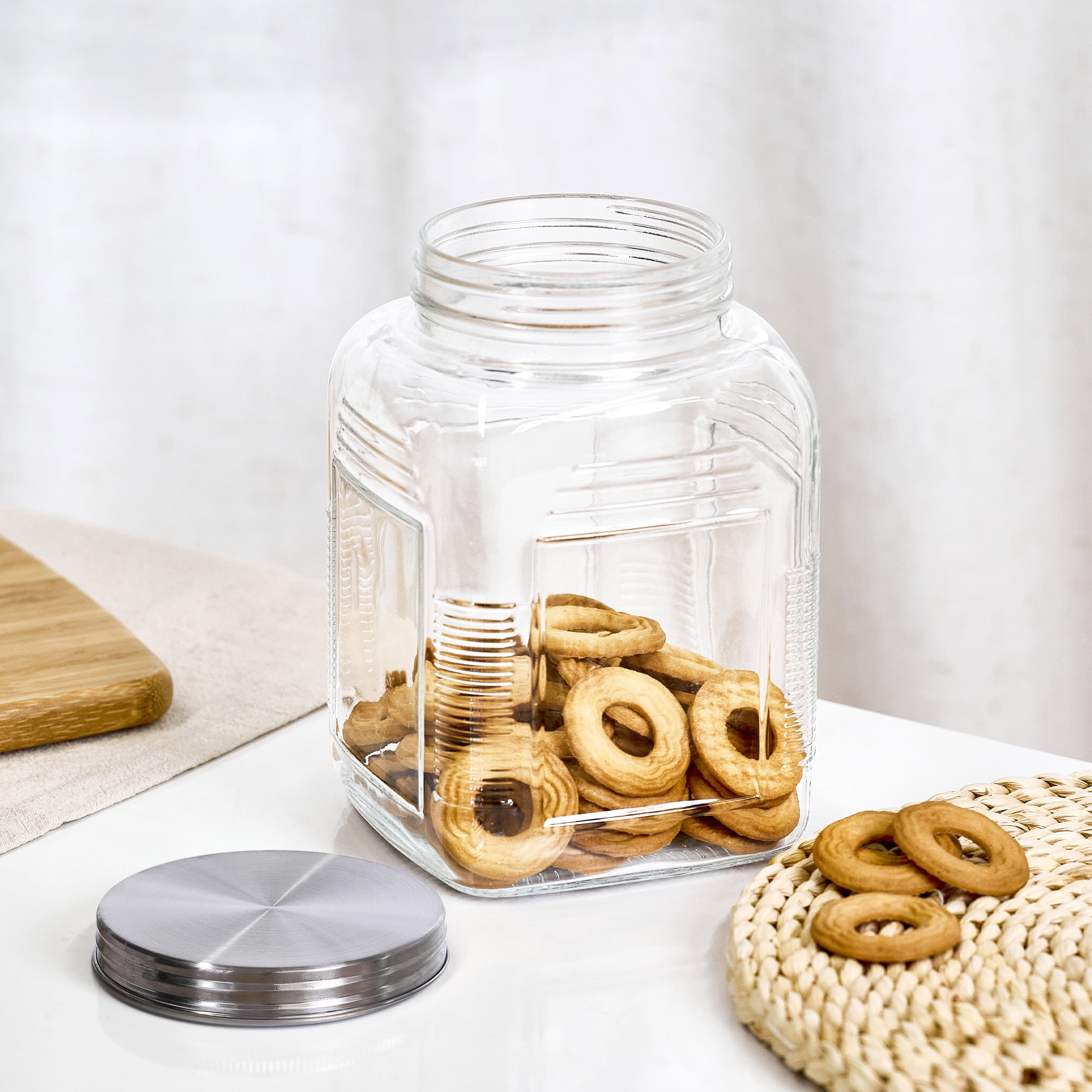 Mainstays Glass Cracker Jar with Lid, 2 Quart