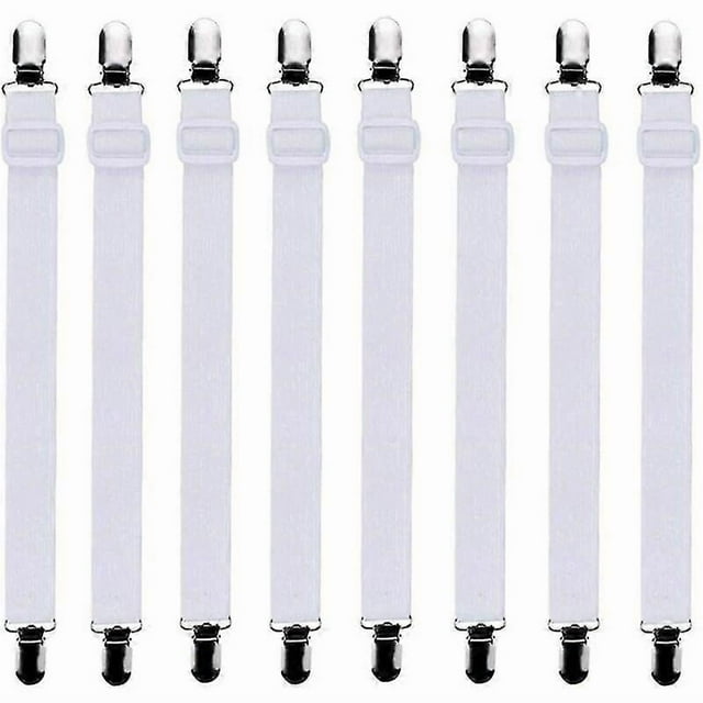 -8Pcs (30cm to 120cm) Adjustable Fitted Sheet Bed Sheet Tensioner, Adjustable Tensioners, Suitable for All Beds and Mattresses,WhiteAM