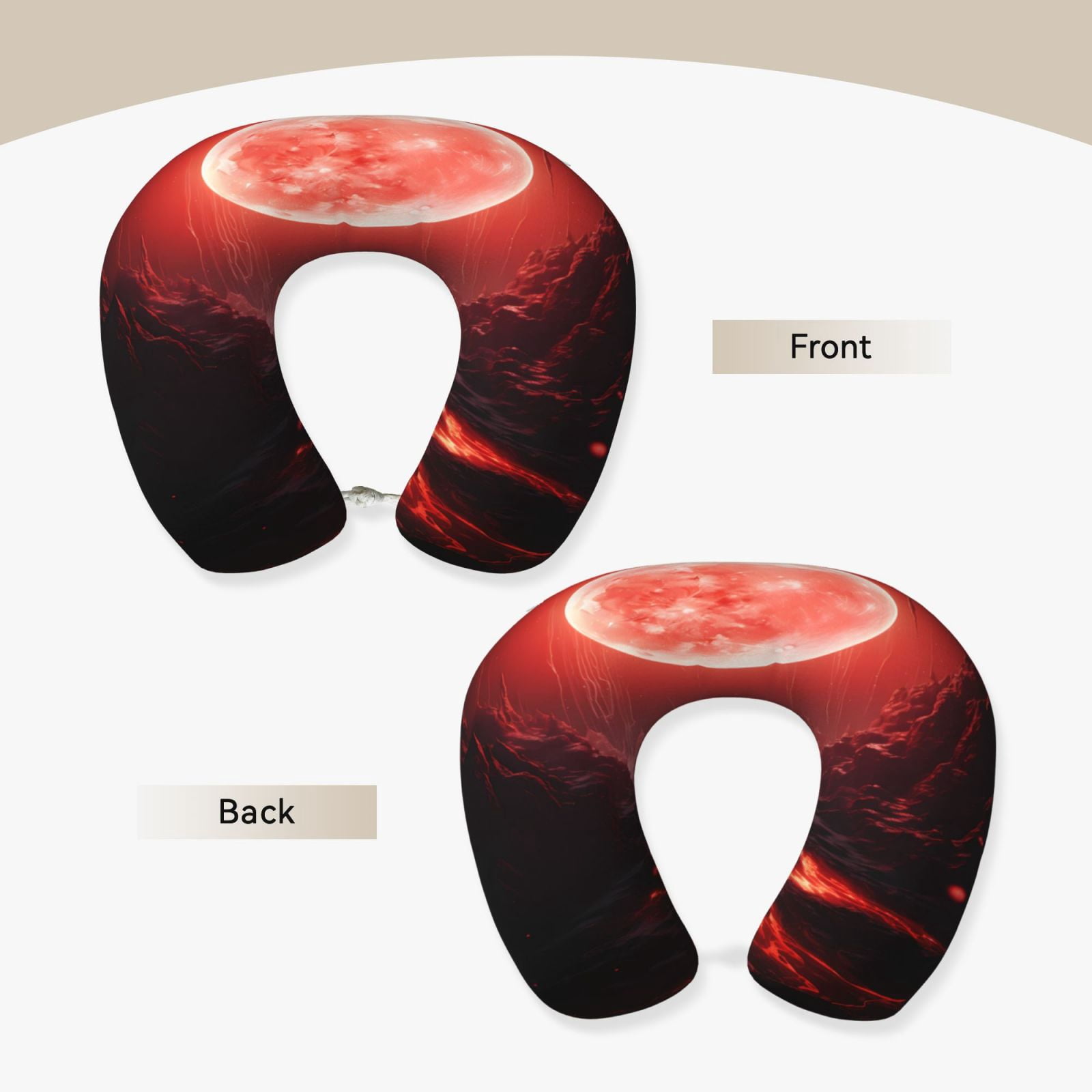 Xecao Red Moon Lava Print Memory Foam Cervical Neck Pillow Versatile U-Shaped Pillows for Home,Office,Camping,Travelling,Soft Washable Cover
