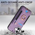 thumbnail image 3 of ShellTech for iPhone 16 Plus Retro PU Leather Wallet Case with Card Holder Ring Stand RFID Function Credit Card Slot with Ring Stand Protective Cover Wrist Strap,Purple, 3 of 10