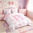 thumbnail image 2 of Manfei Pink Bowtie 7-Piece Twin Bedding,Initial Alphabet R Bedding Comforter Set,Pink Reversible, 2 of 7