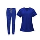 thumbnail image 2 of Uniformes de enfermería Scrub Set enfermera Top pantalones cómodos con bolsillos ropa de trabajo Azul Real M, 2 of 8