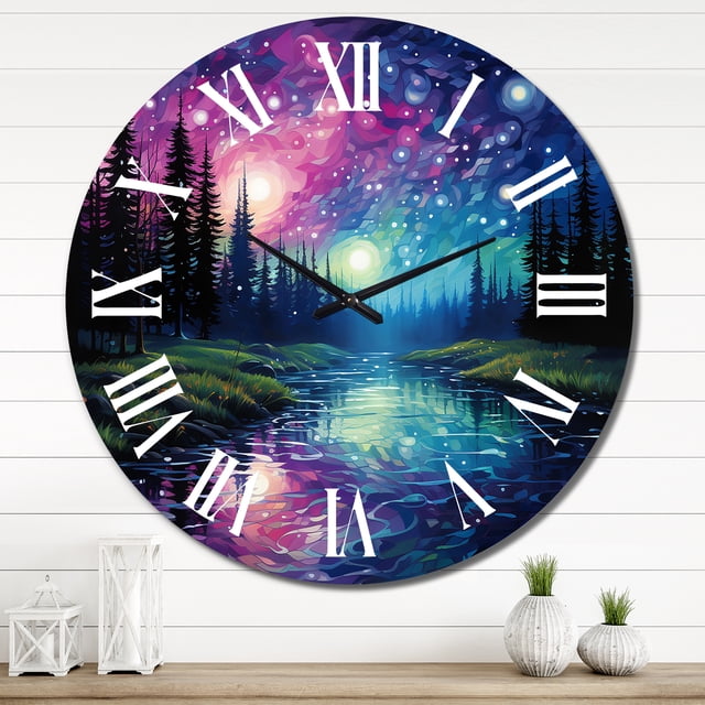 Designart "Aurora Borealis Aurora Euphony II" Aurora Borealis Oversized Wall Clock