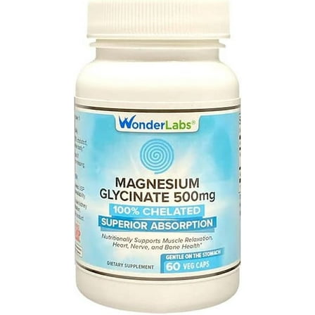 Magnesium Glycinate 500mg 100% Chelated for Superior Absorption - 60 Capsules