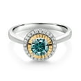 thumbnail image 2 of Gem Stone King 925 Silver and 10K Yellow Gold Blue Moissanite and White Lab Grown Diamond Halo Engagement Ring for Women (0.62 Cttw, Gemstone, Round 5MM, Size 7), 2 of 3