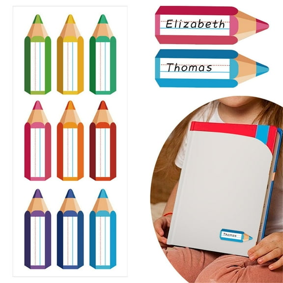 10pcs Name Tags, Cartoon Pencil Name Tag Stickers, 9 Colors Blank Label Stickers for Classroom, 3.54x1.18in, Self-Adhesive Name Labels Clothes Desk Storage Bin, Home Office Studying Supplies