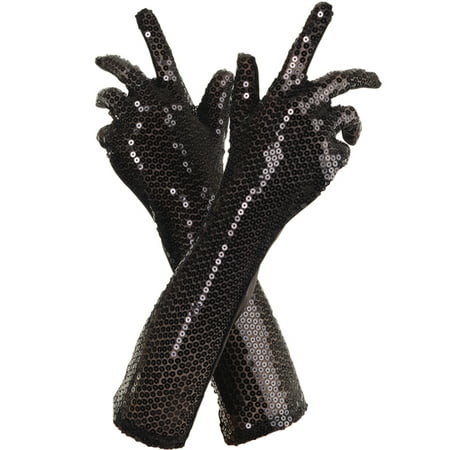 Black Sequined Long Fancy Adult Womens Flapper Costume Gloves