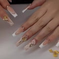 thumbnail image 3 of Fofosbeauty 24pcs Press on Nails, 2024 Fake False Nails Tips Design,Long Coffin French Rhinestone Butterfly, 3 of 9