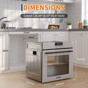 JustSmart 24 Built-In Steam Oven, Stainless Steel Touch Control, 2.5 Cu.Ft Convection Wall Oven, 3000W 240V 8 Functions, Silver